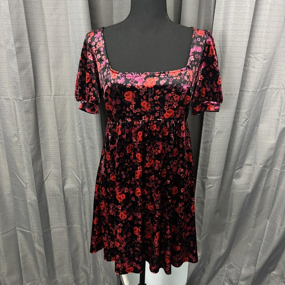 Trixxi Velvet Dress Womens S‎ Black Red Pink Floral Milkmaid Whimsigoth Fairy